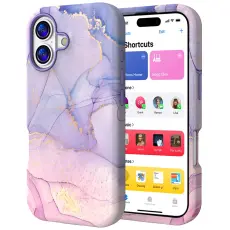 iPhone 17 Skal Hybrid Med Marmor Tryck Lila / Rosa