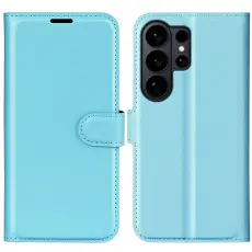 Samsung Galaxy S26 Ultra Fodral Litchi L&auml;der Bl&aring;