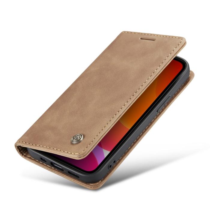 Bild 3, iPhone 12 Pro Max - CASEME Vintage Flip Fodral - Ljus Brun