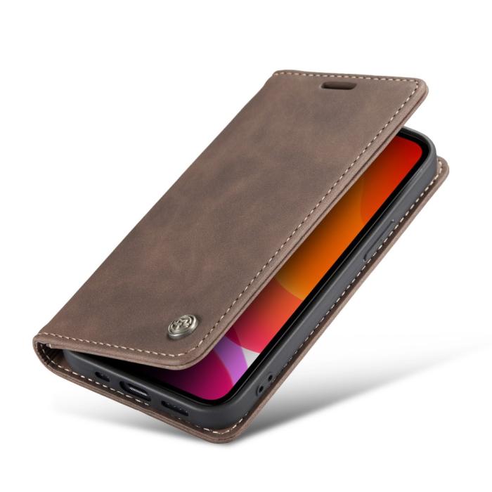 Bild 3, iPhone 12 Pro Max - CASEME Vintage Flip Fodral - Brun
