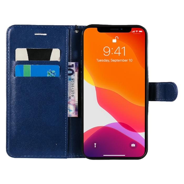Bild 4, iPhone 13 Pro Max - Klassiskt Solid Läder Fodral - Blå