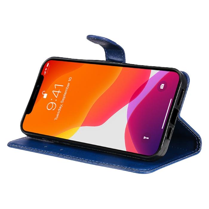 Bild 6, iPhone 13 Pro Max - Klassiskt Solid Läder Fodral - Blå