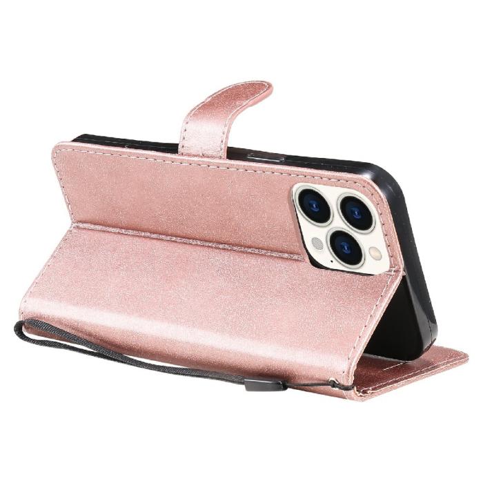 Bild 5, iPhone 13 Pro Max - Klassiskt Solid Läder Fodral - Roséguld