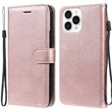 iPhone 13 Pro Max - Klassiskt Solid L&auml;der Fodral - Ros&eacute;guld