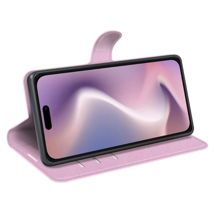 Bild 3, iPhone 16 Fodral Litchi Textur Läder Ljus Rosa