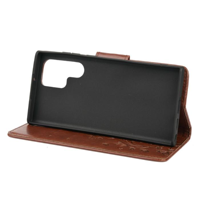 Bild 5, Samsung Galaxy S22 Ultra Fodral Tryckta Fjärilar Brun