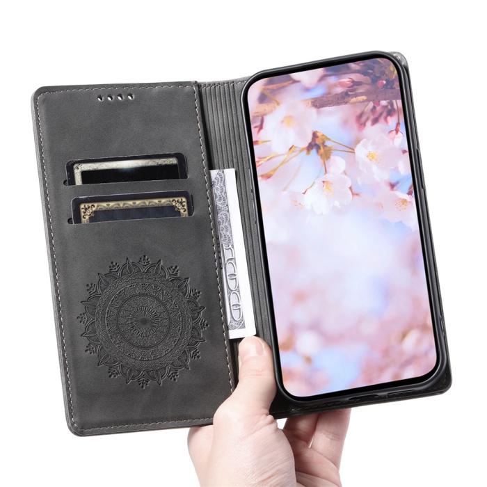 Bild 5, Honor X5c Plus Fodral Flip Mandala Läder Grå