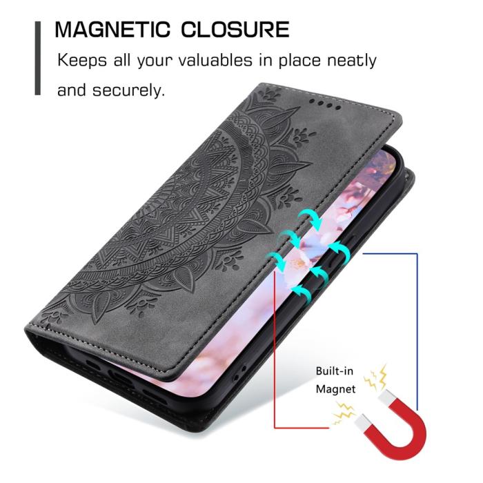 Bild 6, Honor X5c Plus Fodral Flip Mandala Läder Grå