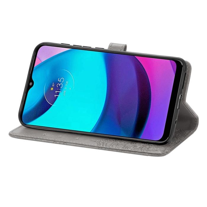 Bild 4, Motorola Moto E20 / E40 Fodral Mandala Läder Grå