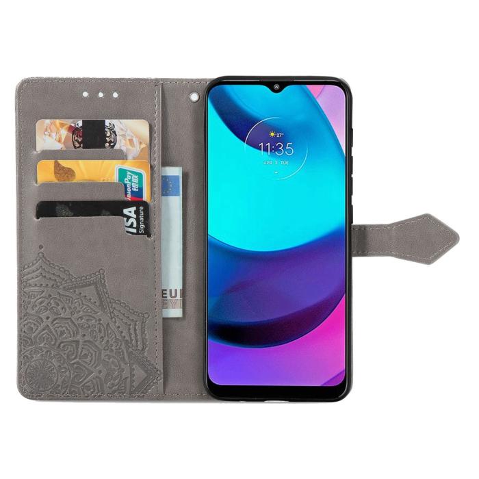 Bild 5, Motorola Moto E20 / E40 Fodral Mandala Läder Grå