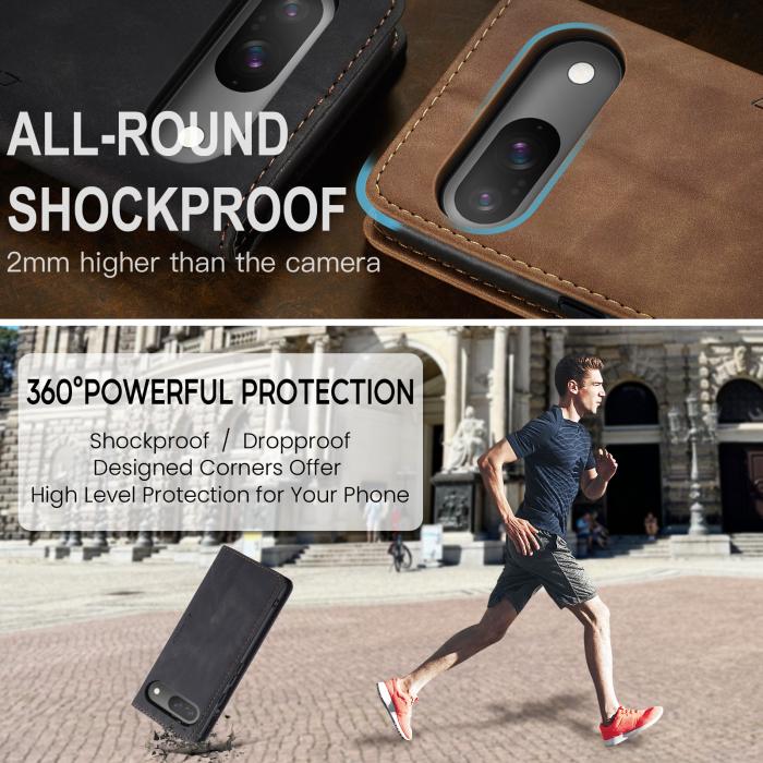 Bild 6, CASEME Google Pixel 10/10 Pro / 9/9 Pro Fodral Flip Retro Läder
