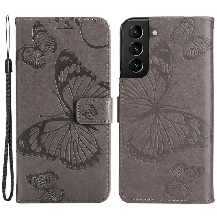 Bild 1, Samsung Galaxy S22 Plus Fodral Fjärilar Tryckt Läder Grå