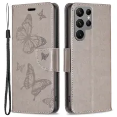 Samsung Galaxy S23 Ultra Fodral Tryckta Fj&auml;rilar Gr&aring;