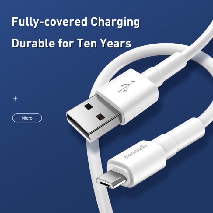 Bild 2, BASEUS USB till Micro-USB kabel, 1m, 2.4A - Vit