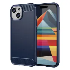 iPhone 15 Plus Skal Borstad St&aring;l Textur Bl&aring;