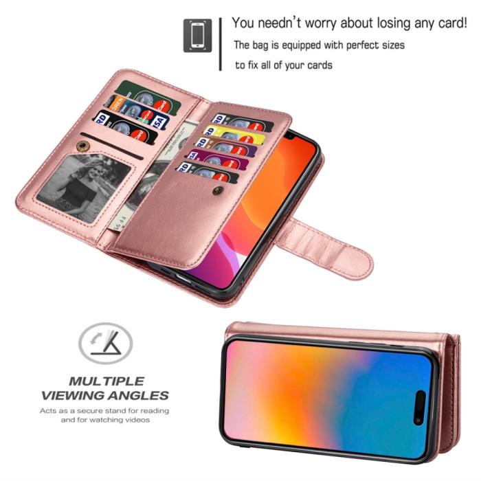 Bild 6, iPhone 15 Plus 9-korts 2in1 Magnet/Fodral Roséguld