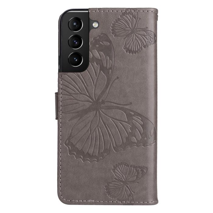 Bild 4, Samsung Galaxy S22 Plus Fodral Fjärilar Tryckt Läder Grå