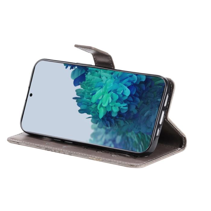 Bild 6, Samsung Galaxy S22 Plus Fodral Fjärilar Tryckt Läder Grå