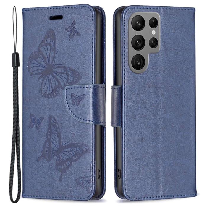 Bild 1, Samsung Galaxy S23 Ultra Fodral Tryckta Fjärilar Blå