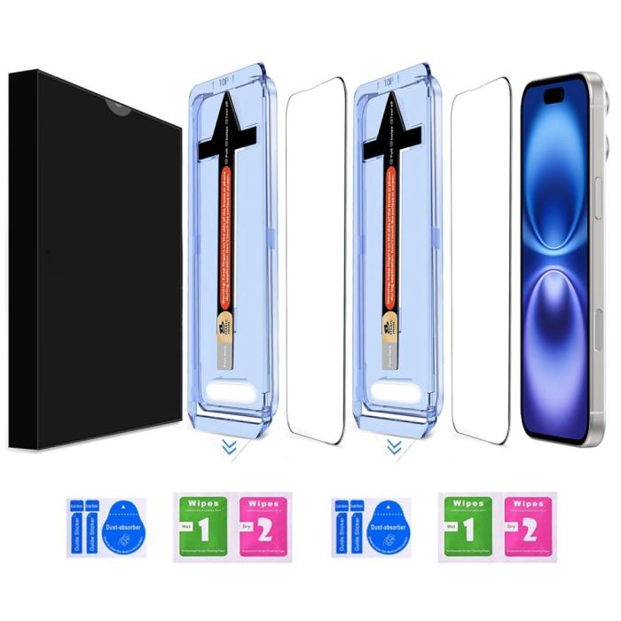 Bild 2, iPhone 16 Plus/15 Plus 2-PACK Skärmskydd Heltäckande Härdat Glas