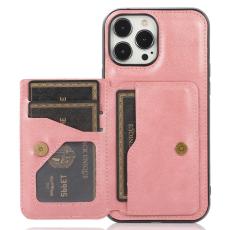 iPhone 13 Pro Max - Läderbelagt Skal Med Kortfack - Roséguld