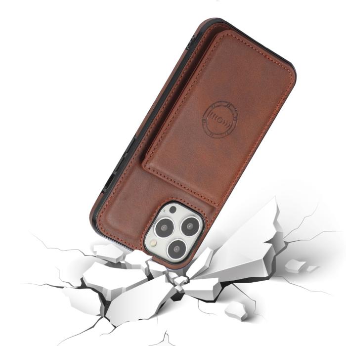 Bild 2, iPhone 13 Pro Max - Läderbelagt Skal Med Kortfack - Brun