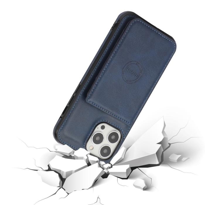 Bild 2, iPhone 13 Pro Max - Läderbelagt Skal Med Kortfack - Blå
