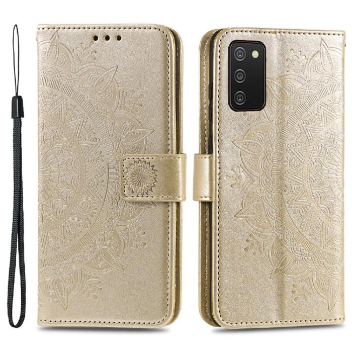 Bild 1, Samsung Galaxy A03s Fodral Mandala Läder Guld