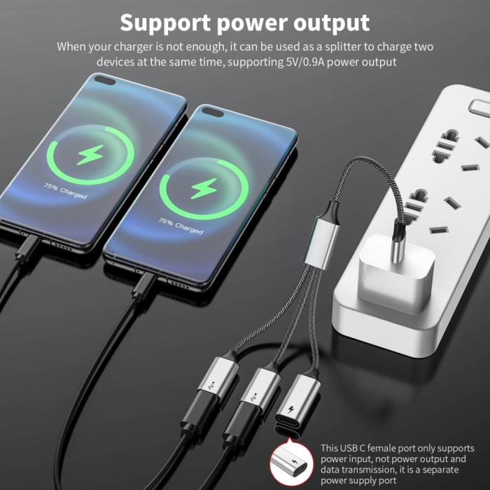 Bild 5, 3in1 60W USB-C - 3x USB-C Hona Adapter Silver