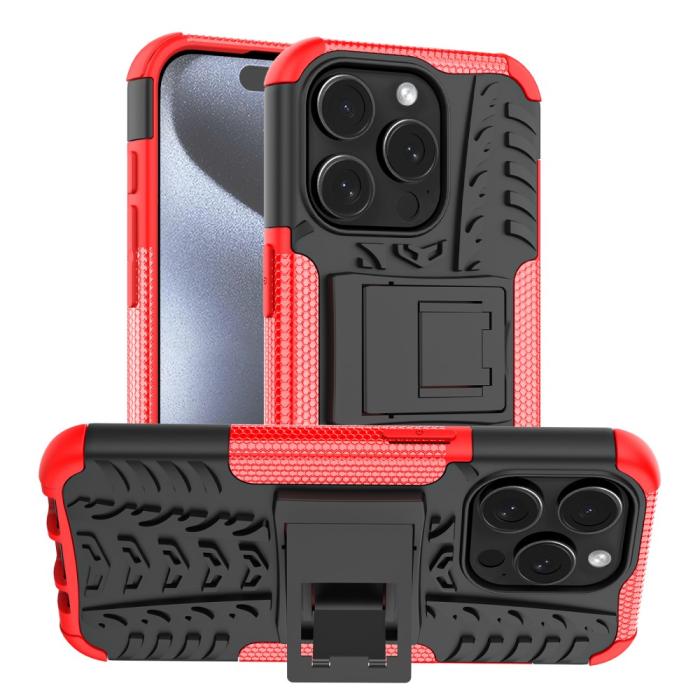 Bild 1, iPhone 15 Pro Stöttåligt Skal med Stöd Röd
