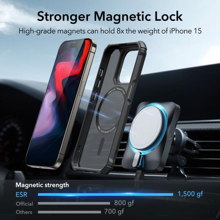 Bild 3, ESR iPhone 15 Pro Max Skal MagSafe Air Armor HaloLock Frostad Svart