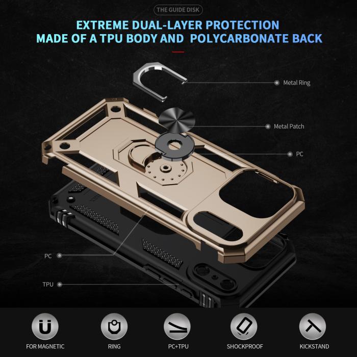 Bild 2, iPhone 17 Pro Skal Shockproof Hybrid Ring Guld