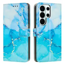 Samsung Galaxy S26 Ultra Fodral L&auml;der Marmor Bl&aring; / Gr&ouml;n