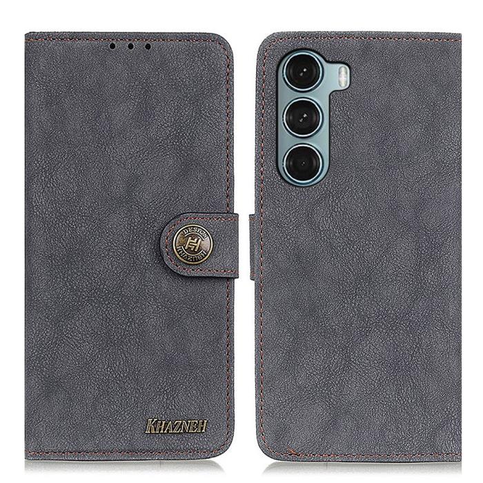 Bild 1, KHAZNEH Motorola Moto G200 Fodral Vintage Split Läder Svart