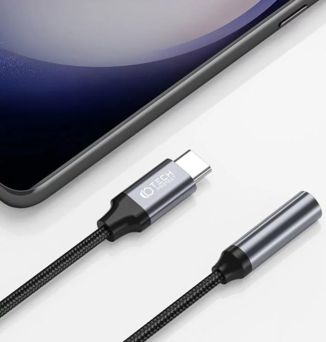 Bild 3, Tech-Protect Ljudadapter Type-C - 3.5mm AUX Hona Nylon Svart