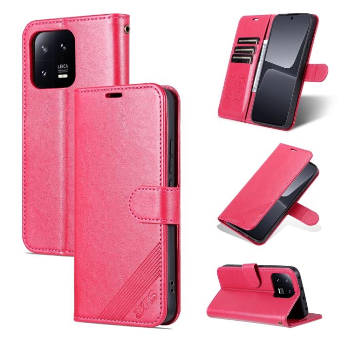 Bild 1, AZNS Xiaomi 13 Pro 5G Fodral Läder Rosa/Röd