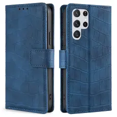 Samsung Galaxy S23 Ultra Fodral Krokodil Textur Bl&aring;
