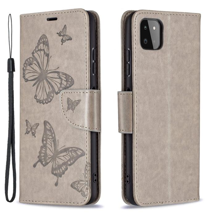 Bild 1, Samsung Galaxy A22 5G - Butterfly Läder Fodral - Grå