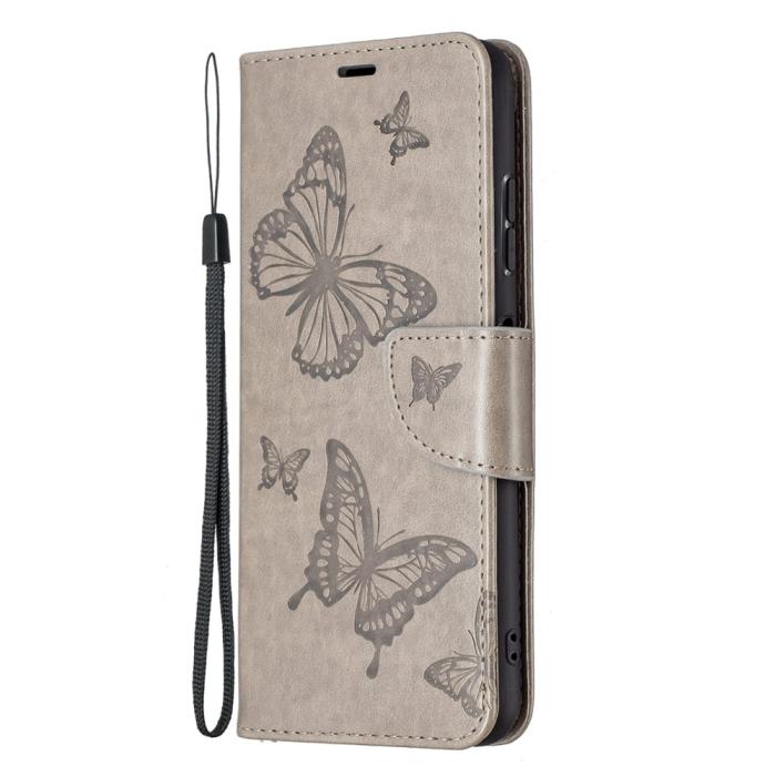 Bild 2, Samsung Galaxy A22 5G - Butterfly Läder Fodral - Grå