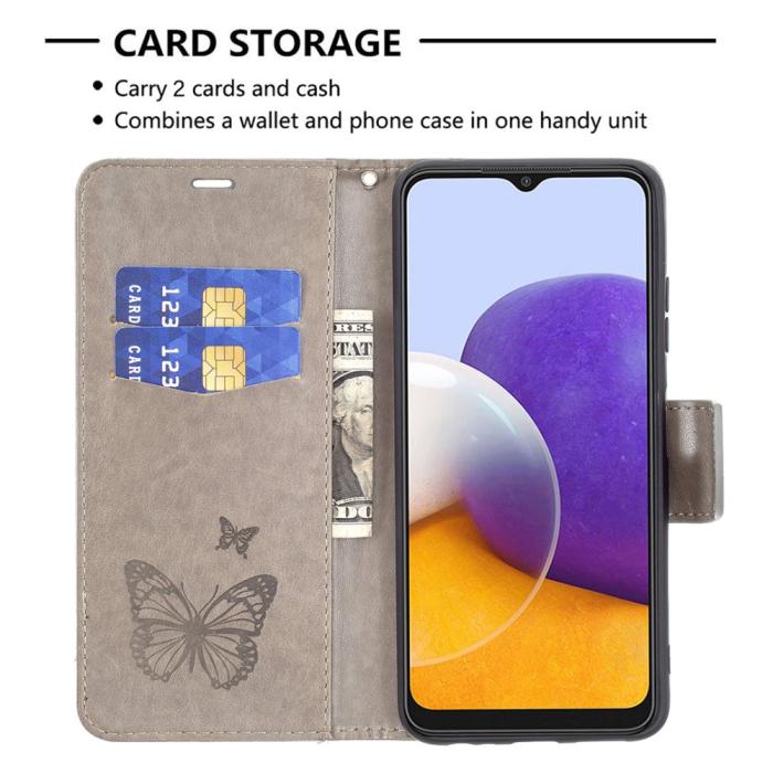 Bild 5, Samsung Galaxy A22 5G - Butterfly Läder Fodral - Grå