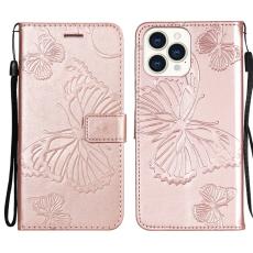 iPhone 13 Pro Max - Butterfly Läder Fodral - Roséguld