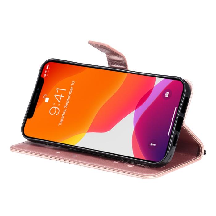 Bild 5, iPhone 13 Pro Max - Butterfly Läder Fodral - Roséguld