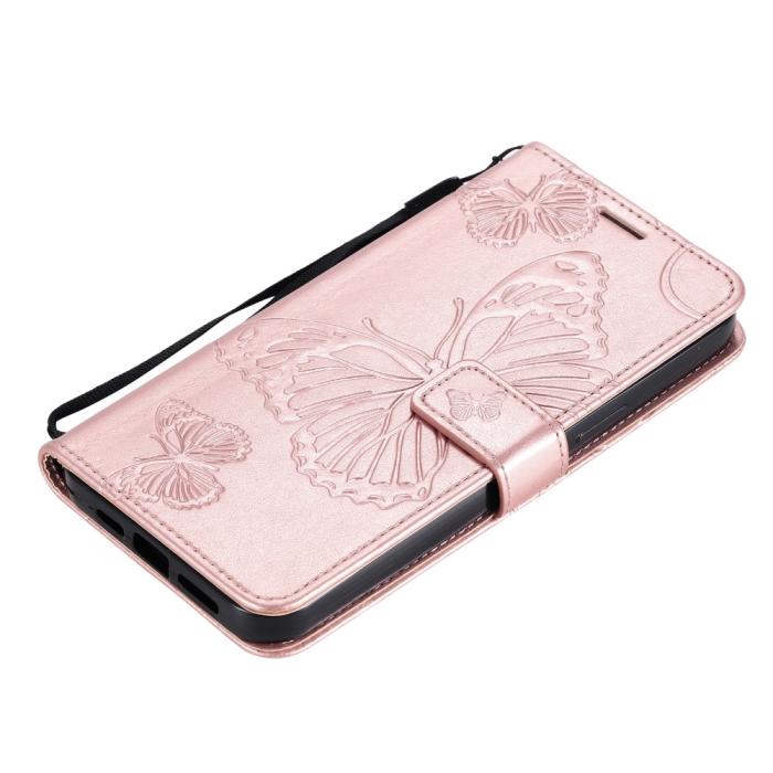 Bild 6, iPhone 13 Pro Max - Butterfly Läder Fodral - Roséguld