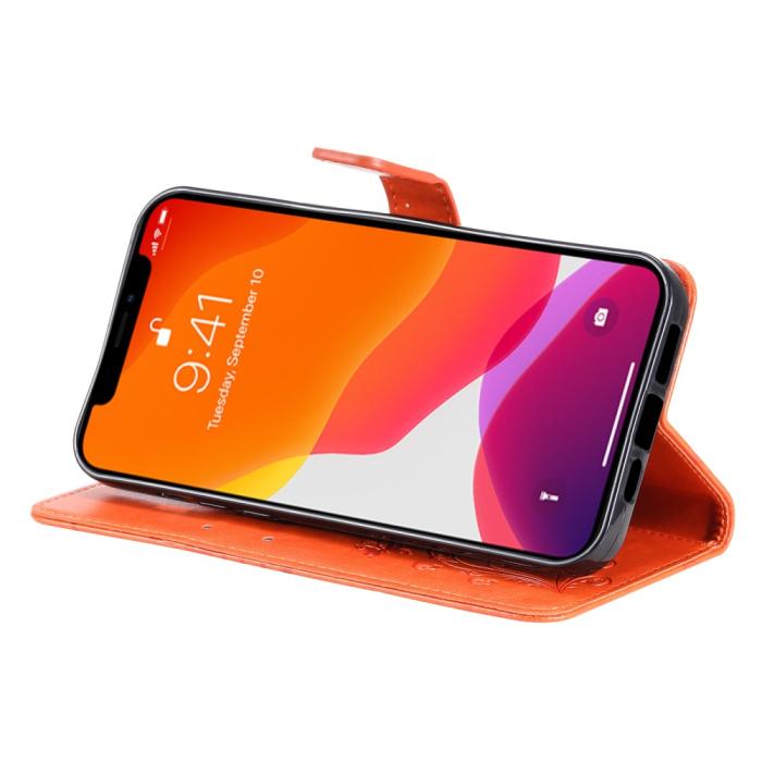 Bild 5, iPhone 13 Pro Max - Butterfly Läder Fodral - Orange