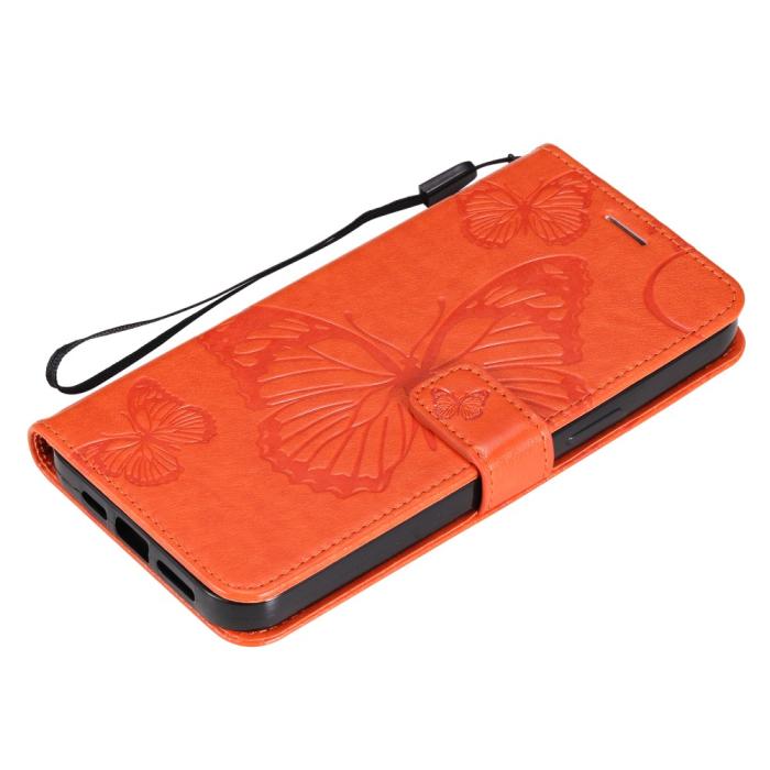 Bild 6, iPhone 13 Pro Max - Butterfly Läder Fodral - Orange