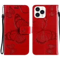 iPhone 13 Pro Max - Butterfly L&auml;der Fodral - R&ouml;d