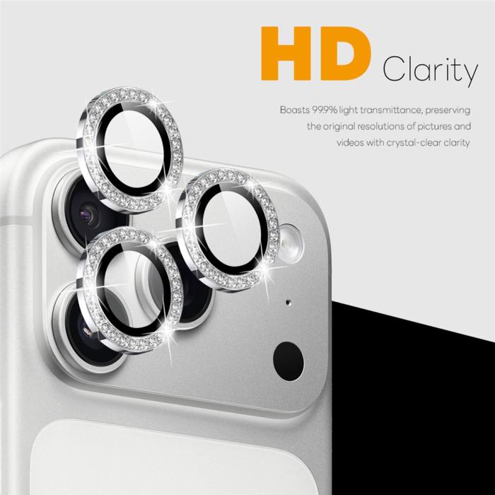 Bild 2, NORTHJO iPhone 18 Pro/18 Pro Max Linsskydd Strass Silver