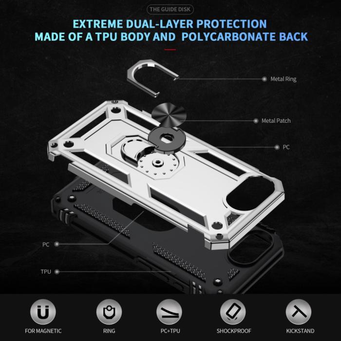 Bild 5, iPhone 17e / 16e Skal Shockproof Hybrid Ring Silver