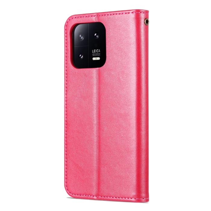 Bild 3, AZNS Xiaomi 13 Pro 5G Fodral Läder Rosa/Röd