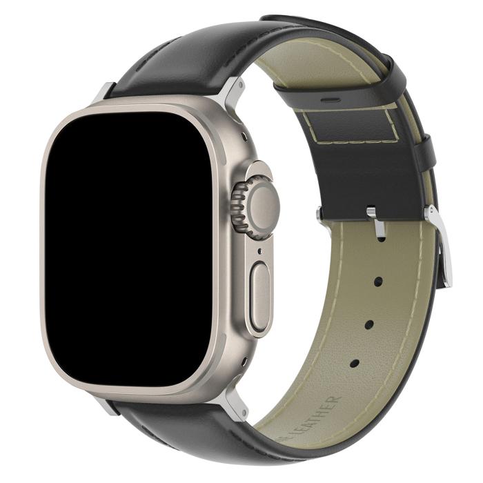Bild 2, Äkta Läder Armband Apple Watch 42/44/45/49 mm Svart